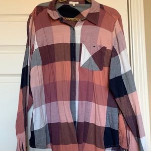 Pink long sleeve plaid blouse